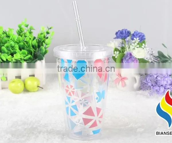Clear Double Wall 16oz Plastic Water Tumbler With Straw photo-5
