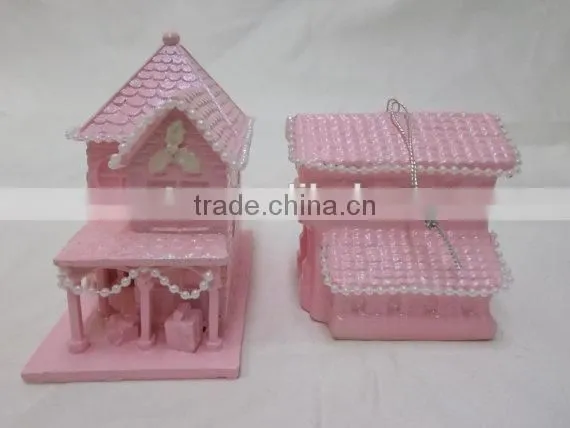 Shabby Pink Glitter Christmas Village Houses photo-4