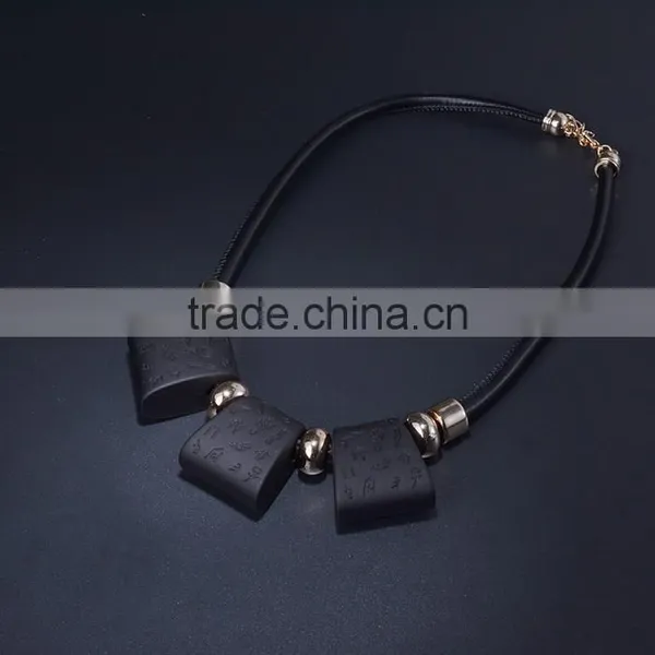 Retro Square Rubber Bead Leather Necklace European and America Women Geomotric Necklace Leather Choker Necklace photo-2