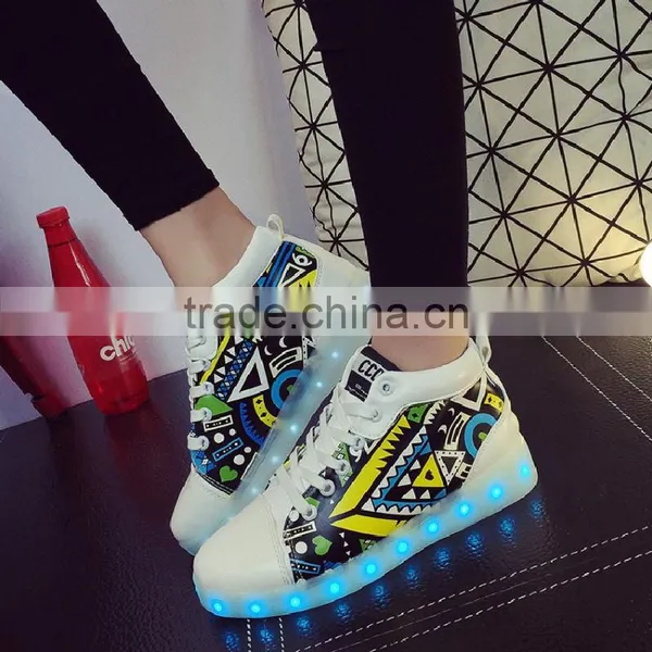 HFR-T1731 2017 New Arrival Fashion Flower Printing Led Shoes photo-4