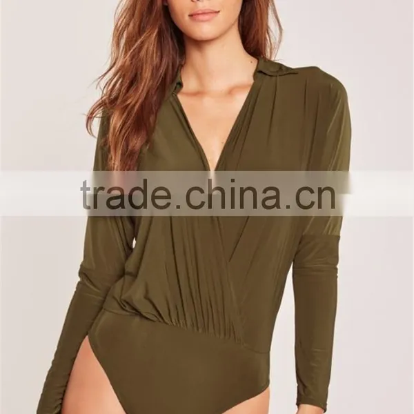 MGOO 2017 High Quality Green Olive Bodysuits Shirts Jersey 95% Cotton 5% Spandex Long Sleeves Fashion Shirts photo-3