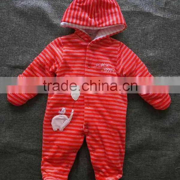 Factory Price Excellent Quality Cotton Winter Girls Clothes Yarn Dye Stripe Long Sleeve Baby Romper