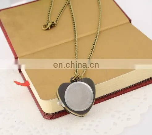 2017 New Fashion Retro Style Diamond Heart Alloy Heart Pocket Necklace Watch Christmas Gift for Girlfriend photo-5