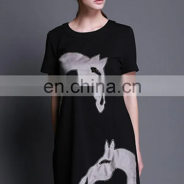 Short Sleeve Patch Embroidery Horse New Ladies Dress photo-5