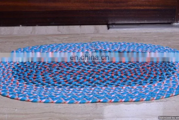 Indian Handmade Braided Door Mat Ethnic Embroidered Multicolored Floor Mat Carpet photo-2