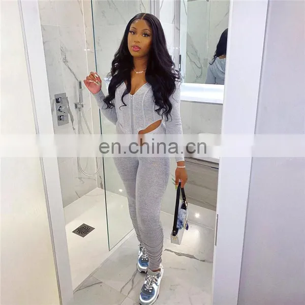 2020 Hot Sales Women Long Sleeve Hooded Clothing Set Ladies Sports Pleated Bodycon Clothing Sets photo-4