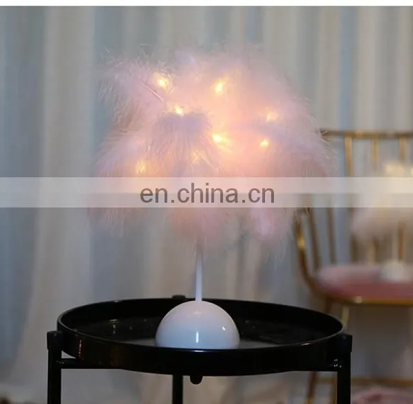 DDP Shipping LED Wholesale Nordic Modern Design Ostrich Feather Table Lamp Battery Operated for Decoration photo-7