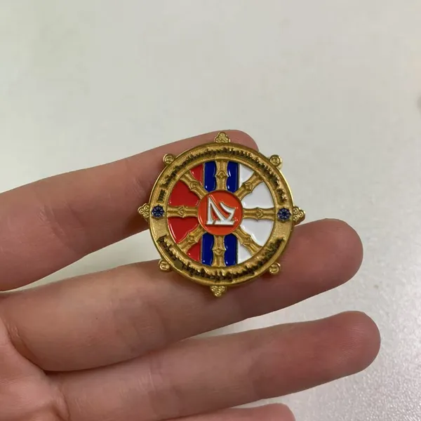Dharma Wheel Enamel Lapel Pin Custom Logo Metal Brooch Cultural Souvenir Badge