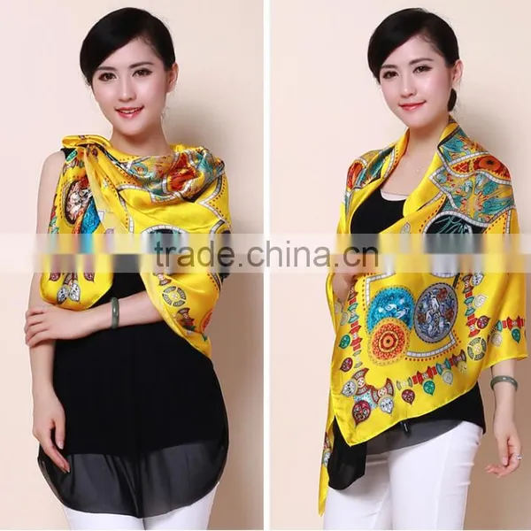 2015 Women Lady Print Silk 110*110CM Neck Scarf photo-3
