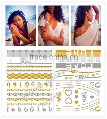 2016 Hot Factory Quality Golden Tattoo Sticker, Metallic Tattoo Gold Temporary Tattoos photo-3