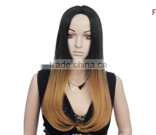 Mixed Grey/black/blonde Straight Wig Synthetic Long 3/4 Ombre Wig photo-2