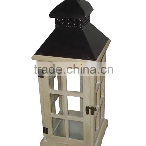 2016 Wood Candle Lanterns With Grey Metal Top photo-6
