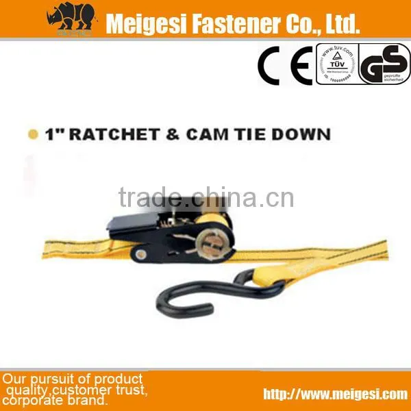1" Ratchet Tie Down With Hooks Yellow Straps,Cargo Lashing