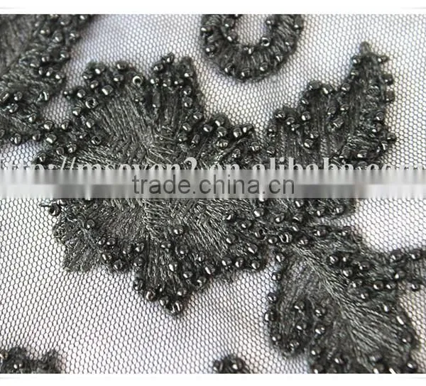 Latest Modern Black Beads Embroidery Textile Fabric for Cloths or Dress photo-6