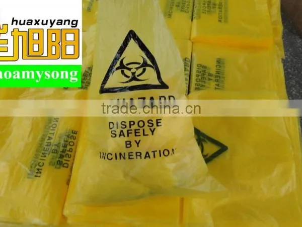 HDPE Materials Yellow Color Disposable Plastic Medical Biohazard Bag photo-2