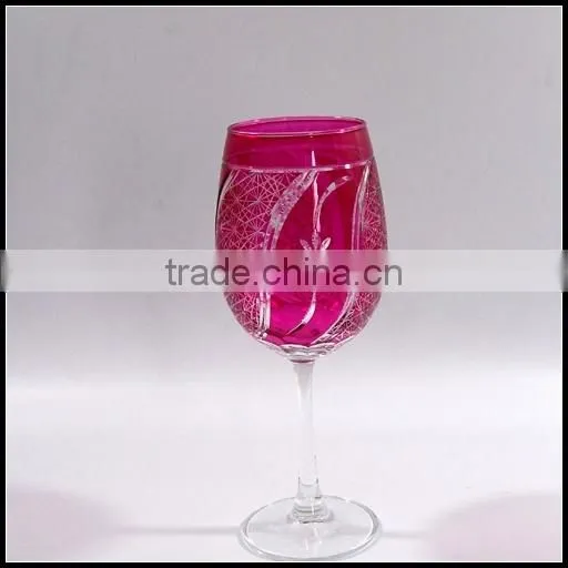 French Pink Hand Cut Red Wine Glass With Red Stem photo-6