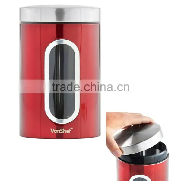 Red Stainless Steel Kitchen Storage Canister Set photo-2