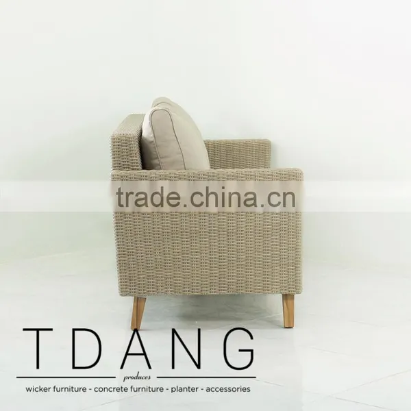Fiji Wicker Sofa With Wooden Legs - Contemporary Rattan Furniture Bench. photo-3