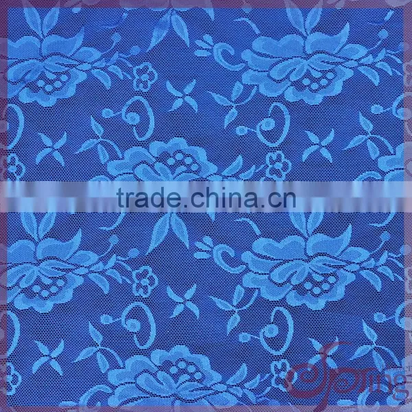 Navy Blue Elegant Nylon Shining Floral Elastic Tricot Fabric Lace photo-2