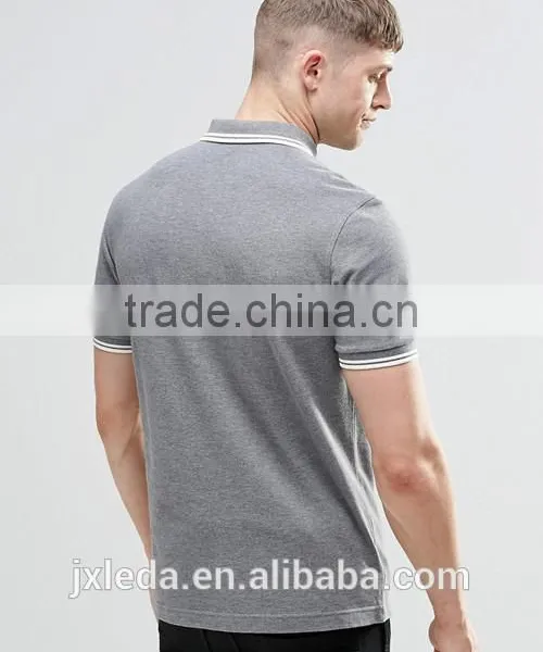 OEM Wholesale Men Grey 100% Cotton Pique Plain Slim Fit Polo Shirt photo-2