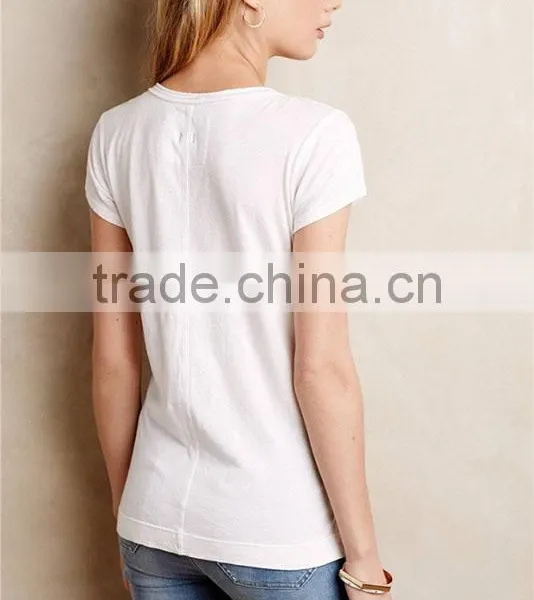Women Knit White Cropped Tops V-neck Soft Cotton Blend Top Tee White T-shirts photo-2