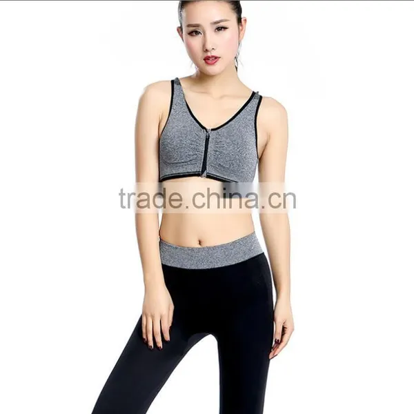 Sexy Zipper Sports Bra Sets Wireless Running Fitness Wear Factory Price Yoga Bra photo-3
