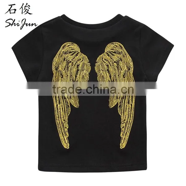 Shij 2017 Father and Son Tee Exquisite Embroidery Angel Wings T Shirt Spandex
