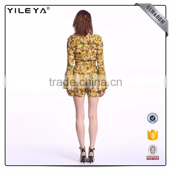 Customizable Printing V Neck Bell Long-Sleeved Jumpsuit For Women photo-5