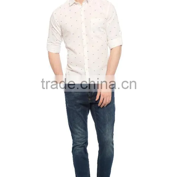 White Patterned Long Sleeve Buttonless Shirt photo-3