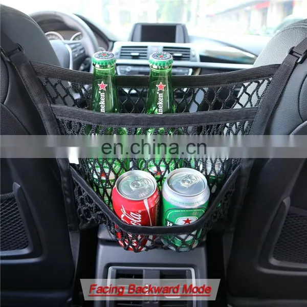 3-Layer Car Mesh Organizer Seat Back Net Bag Barrier of Backseat Pets Children Kids Cargo Tissue Purse Holder Driver Storage photo-5