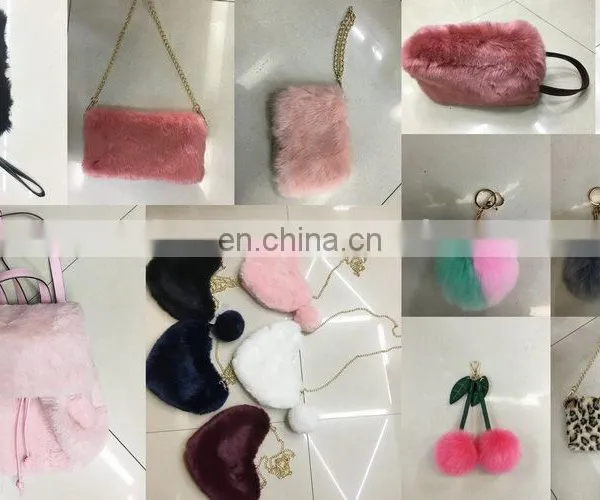 Faux Fur Bag Charm Cherry Pom Pom Fur Key Chain photo-4