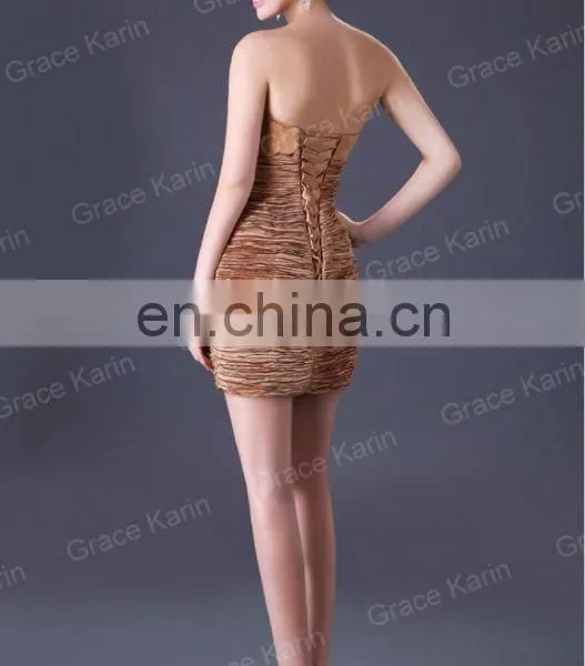 Gold Stretch Satin With Bowknot Short Cheap Cocktail Dresses CL3136 photo-2