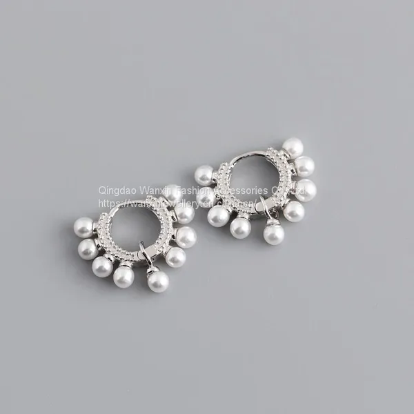 Pearl Circle Personality S925 Sterling Silver Earrings for Girls photo-3