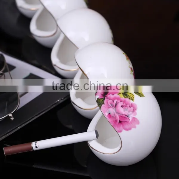 Originality Ceramic Ashtray Pink Flower Porcelain Smoking Set Desk Display photo-2