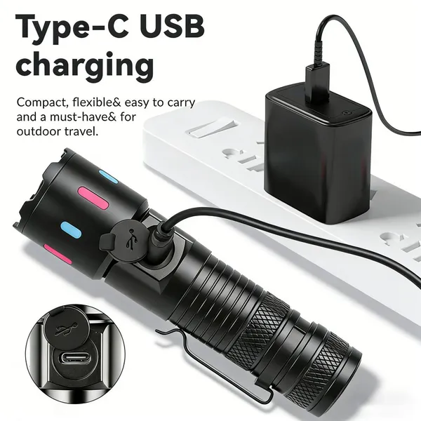 Wholesale Mini EDC White Laser Flashlight Dual Power Compatible 600M Range Telescopic Zoom Pocket Torch With Glow Strips photo-5
