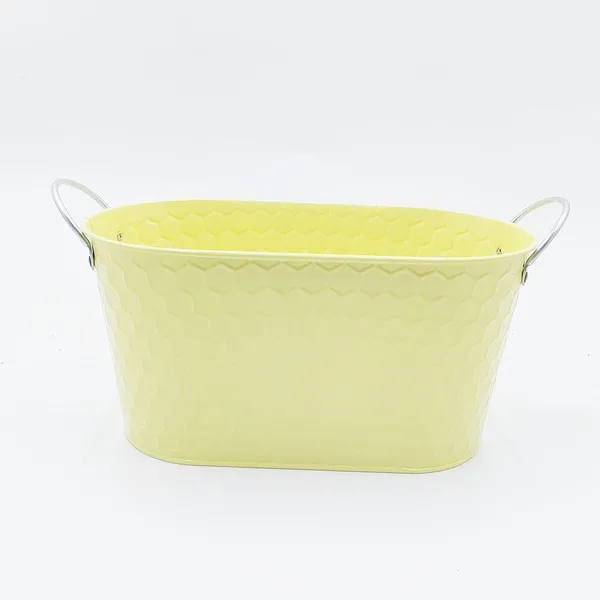 Pastel Oval Metal Planter Basket, Honeycomb Embossed Iron Bucket With Handles for Farmhouse Dried Flower Home Decor photo-2