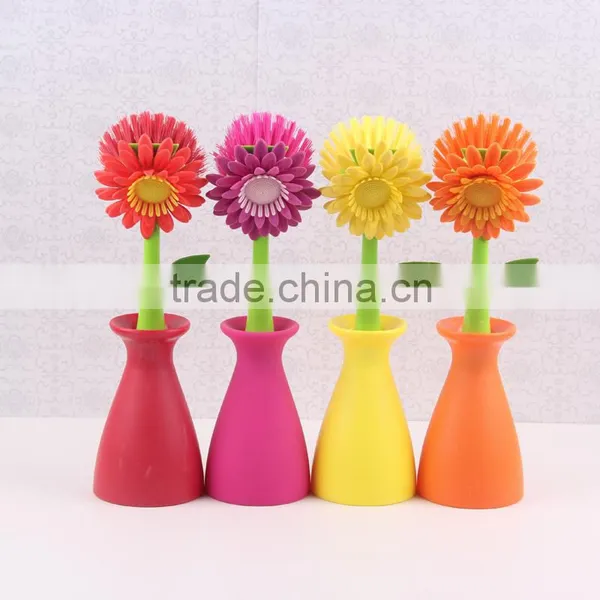 Multipurpose Flower Dish Scrub Cleaning Brush With Holder photo-3