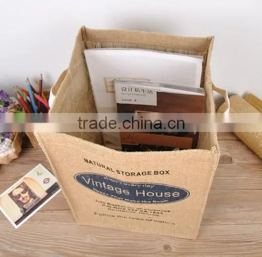 Jute Fabric Organizer Box Clothing Laundry Basket Toy Storage photo-2