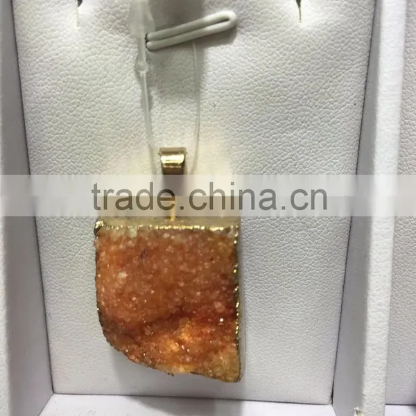 Druzy Quartz Natural Stone Irregular 18K Gold Plated Raw Stone Pendant Necklace For Women Quartz Necklace photo-6