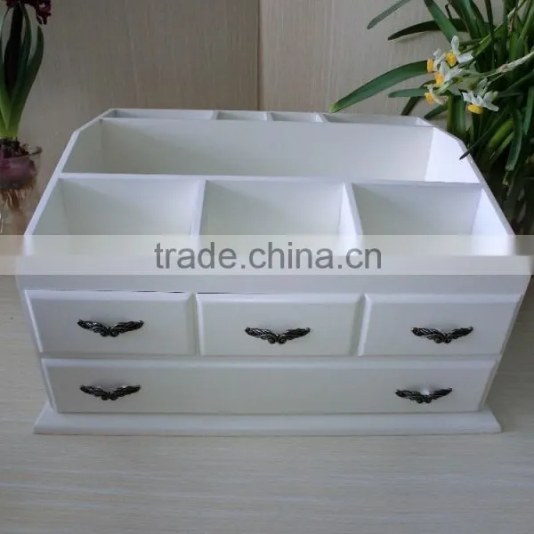 Luxury White Varnished Lacquer Handmade Division Drawer Handle Level House Furnishing Gift Box Jewelry Saving Box Wooden Box photo-2