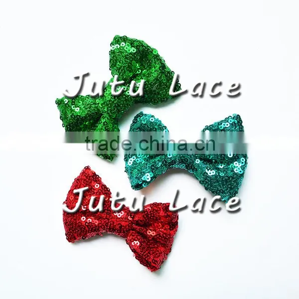 Wholesale High Quality Fashion Elegant Sequin Green Hair Bows for Baby / Kids /adult Christmas photo-3
