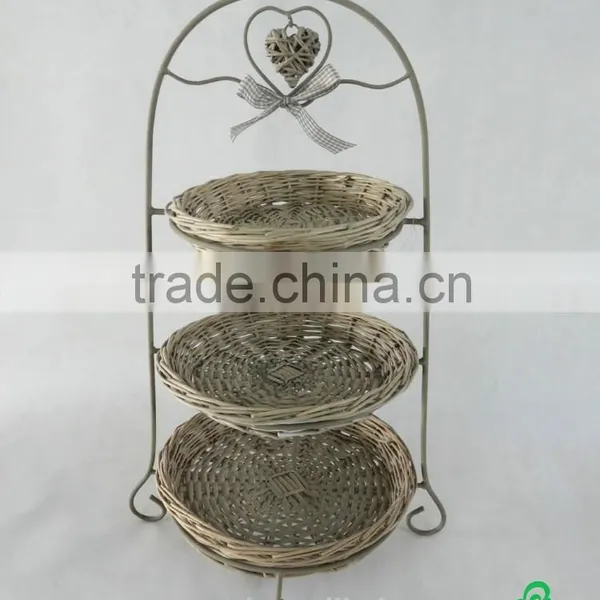 Three Tier Rustic Metal Stand With Willow Plate and Willow Heart and Ribbon Bow Decorated photo-2