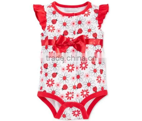 China Manufacturer Wholesale Baby Girls Printed Ruffle Sleeve Sweet Bow Romper photo-3