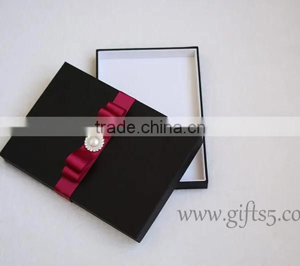 Elegant Custom Black Wedding Invitation Box With Ribbon photo-3