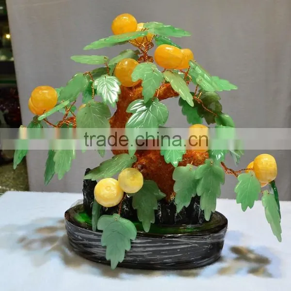 New Fashion Orange Crystal Tree Carving With Green Leaf photo-2