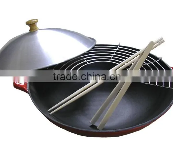30cm and 37cm Enameled Cast Iron Wok photo-2