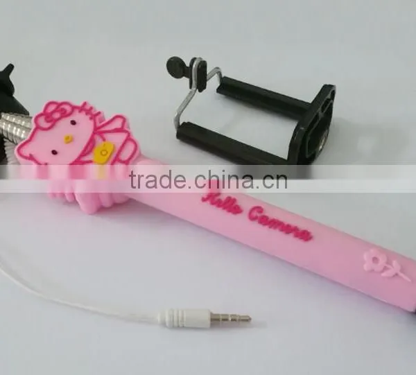 Mini Foldable Cartoon Selfie Stick With Cable, Cute Cartoon Selfie Monopod for Mobile Phone photo-2