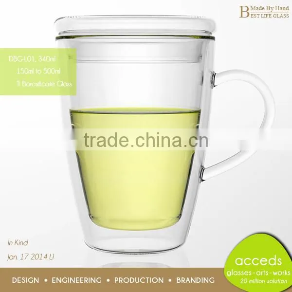 Hand Made Double Wall Pyrex Glass Water Cup With Handle photo-2