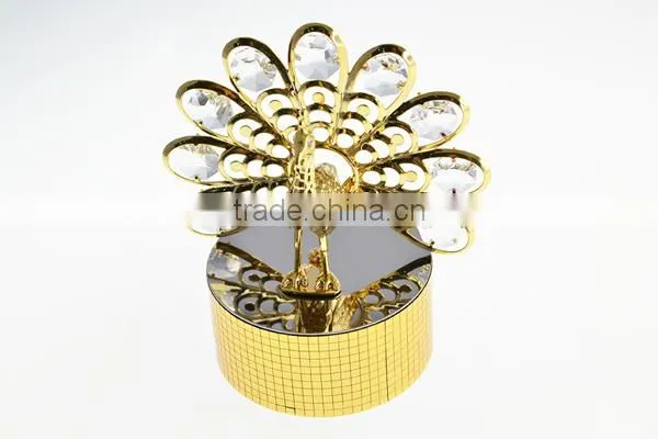 Customized Special 24K Gold Plated Peacock Music Box With Swarovski Crystals photo-2