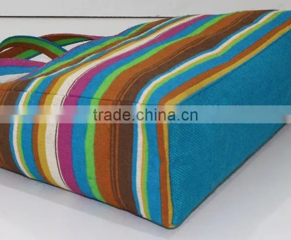 Multi Color Stripe Print Tote Bag - 340 Gsm Laminated Jute - 14 x 15 Weave High Quality Jute Fabric photo-3